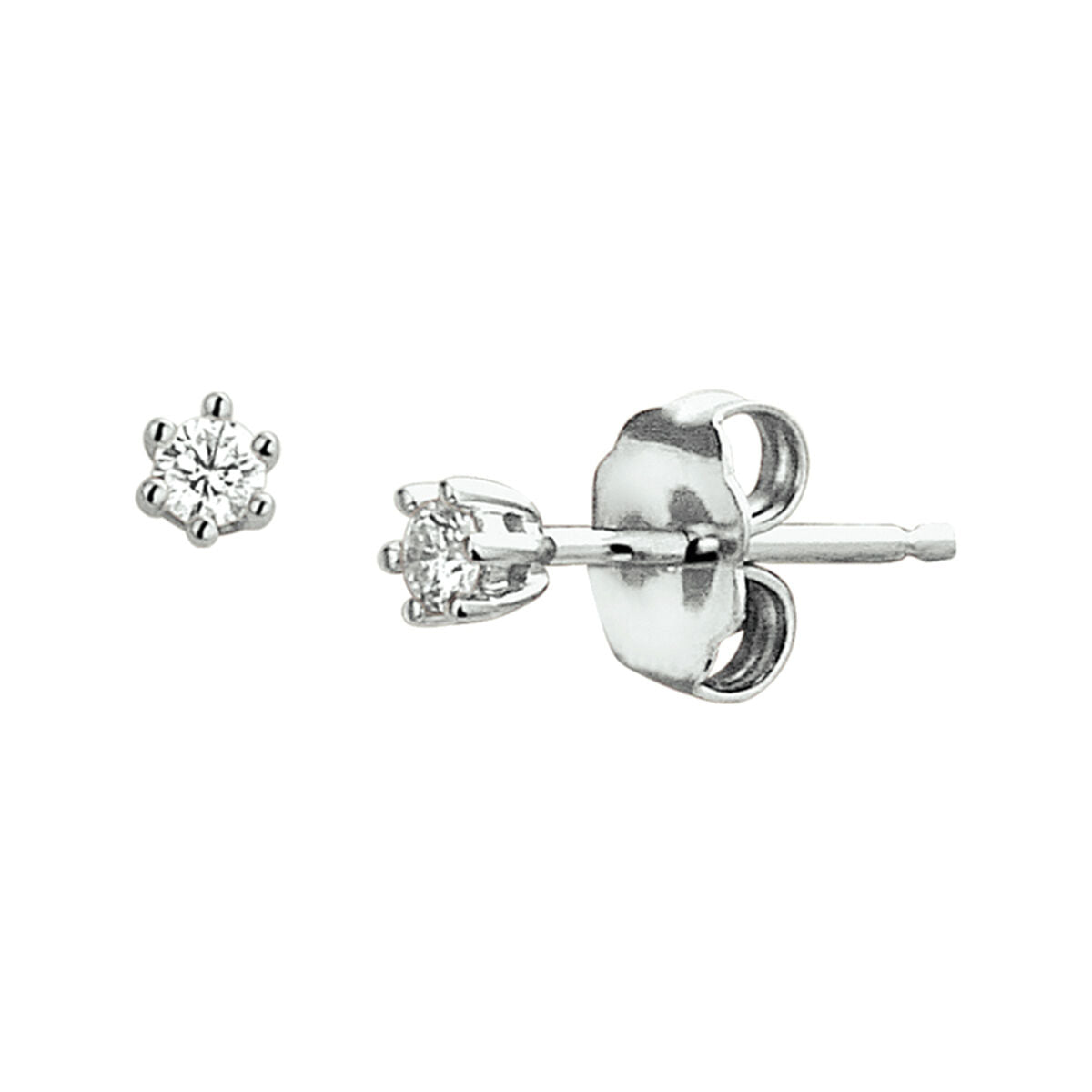 Oorknoppen van 14K witgoud met een diamant van 0.10 ct (2x0.05 ct) in een stervormige zetting.