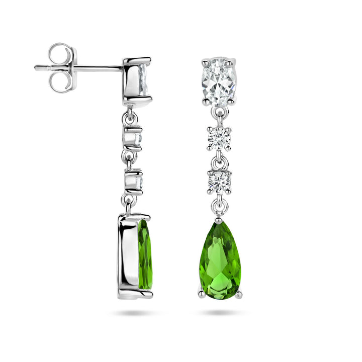 Ohrringe aus weißem und grünem Zirkonia, Silber rhodiniert