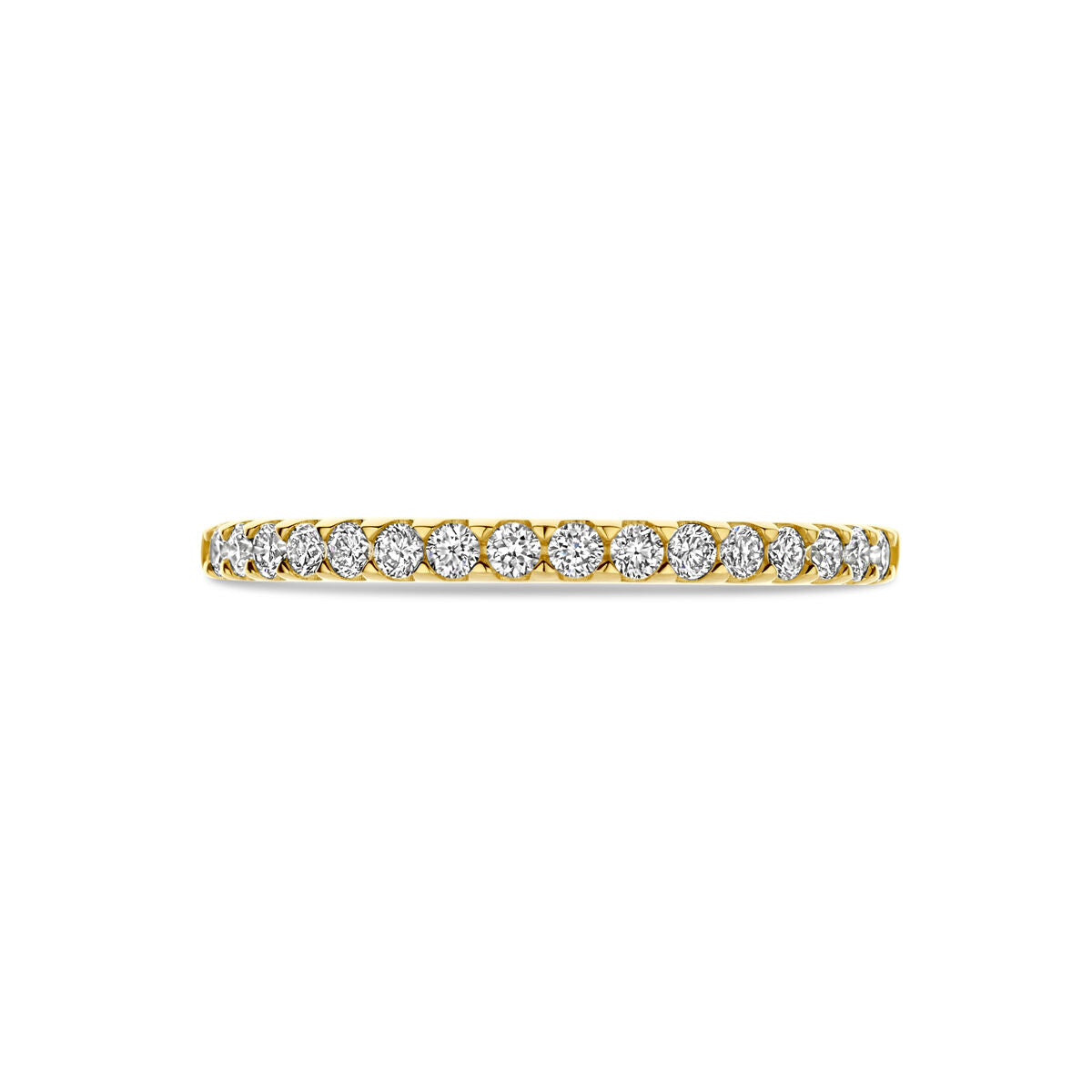 De Van der Kooij Collectie ring lab grown diamant 0.255ct h si in 14K geelgoud is een delicate damesring met een rij kleine lab-grown diamanten, afgebeeld op een effen witte achtergrond.