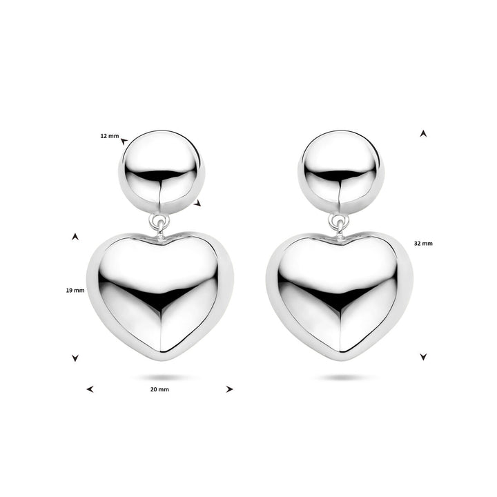 oorhangers hartjes 32 mm zilver gerhodineerd