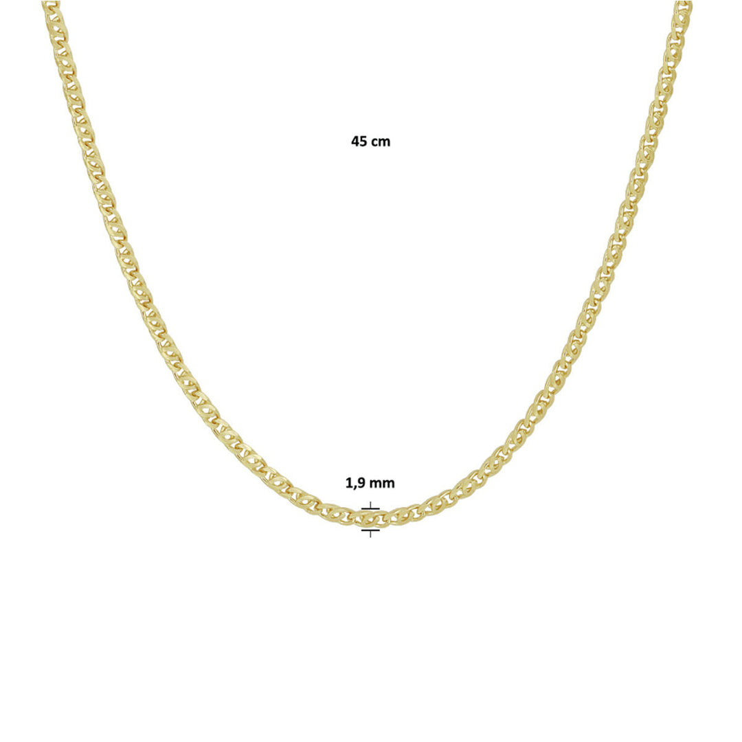 Halskette mit Falkenauge, 1,9 mm, 45 cm, 14 Karat Gelbgold