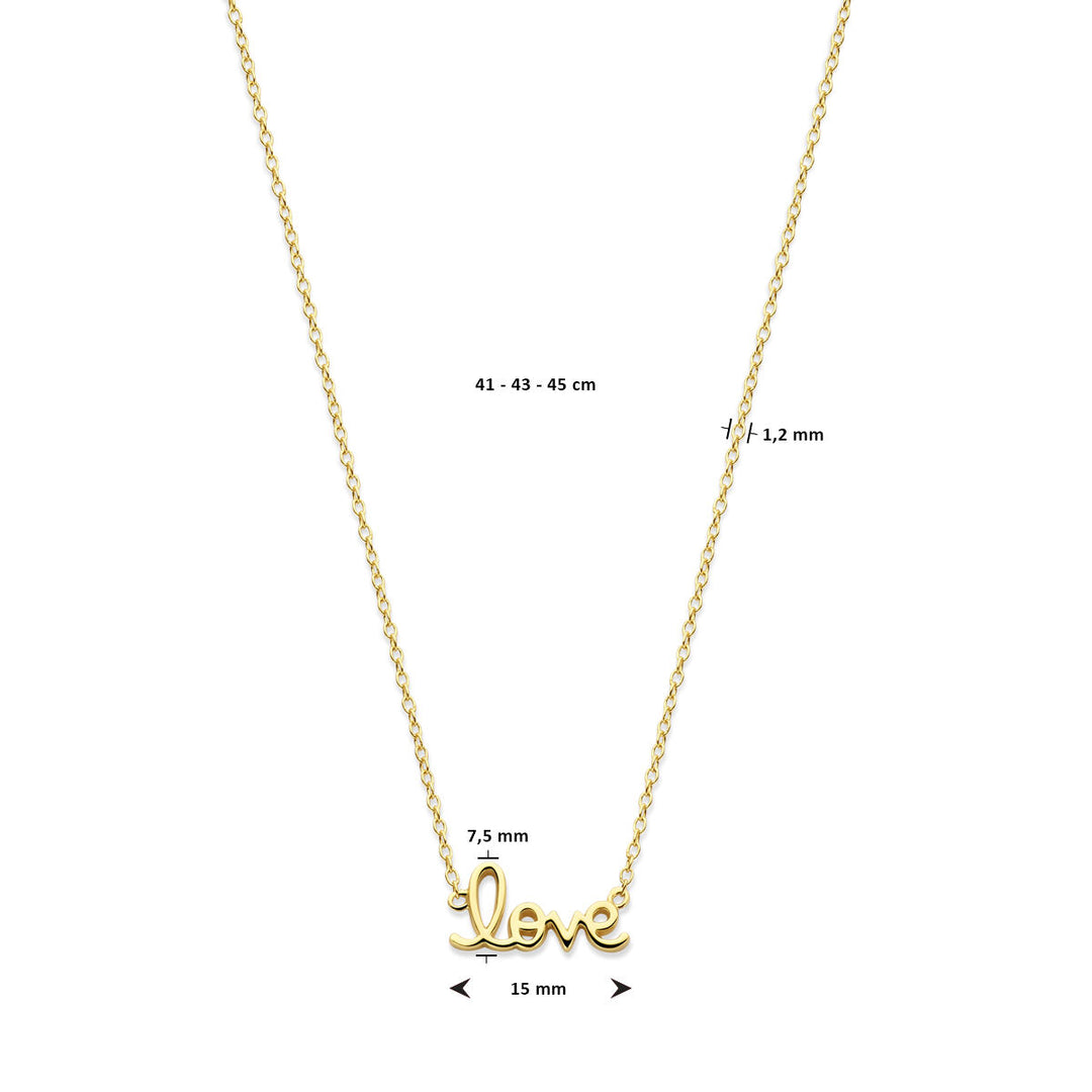 collier love 41 - 43 - 45 cm 3 micron zilver verguld (geel)