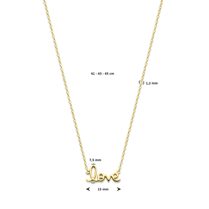 collier love 41 - 43 - 45 cm 3 micron zilver verguld (geel)