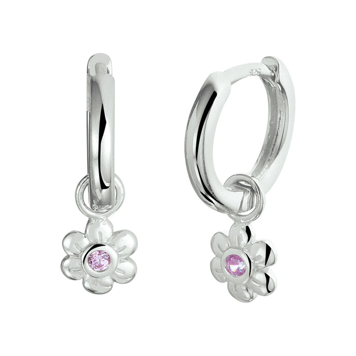 oorringen bloem roze zirkonia zilver gerhodineerd