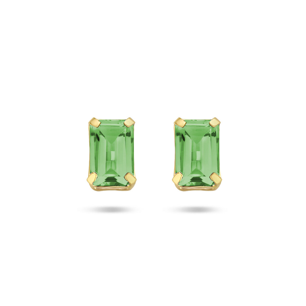 Oorknoppen van groen agaat in een 14K geelgouden zetting met een rechthoekige vorm.