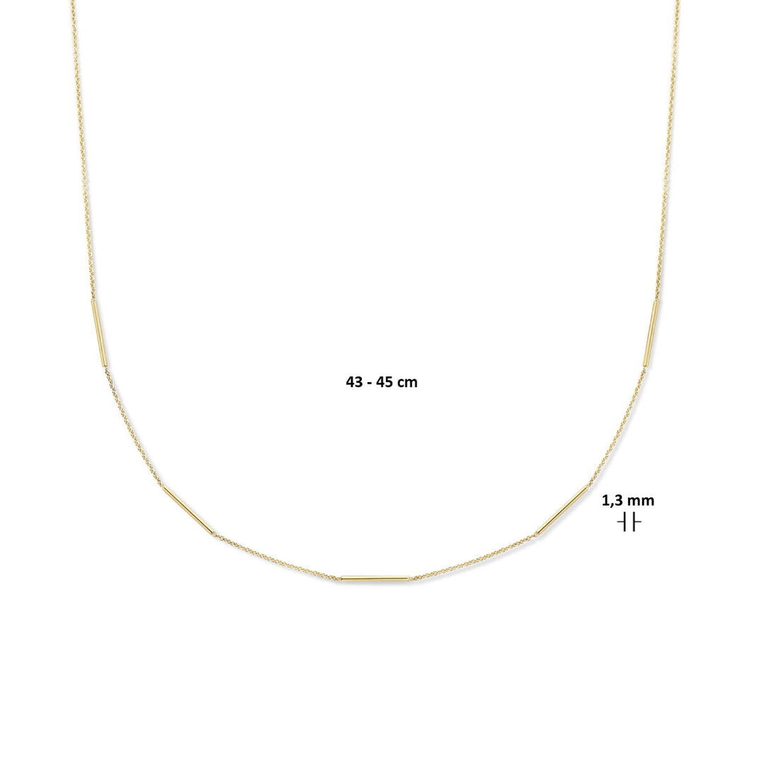 collier balkjes 43 - 45 cm 1,3 mm 14K geelgoud