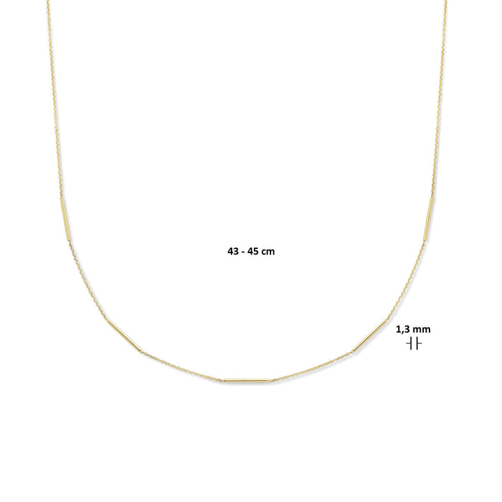 collier balkjes 43 - 45 cm 1,3 mm 14K geelgoud