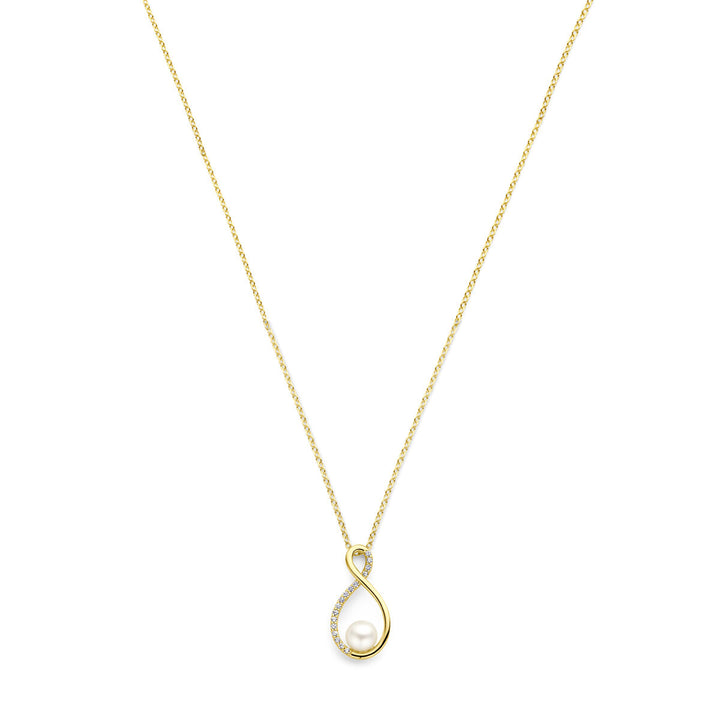Gold ladies necklace pearl and zirconia 14K
