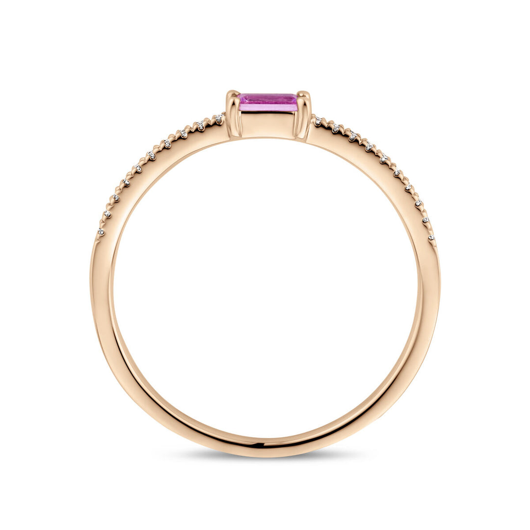 ring roze saffier en diamant 0.06ct h si 14K roségoud