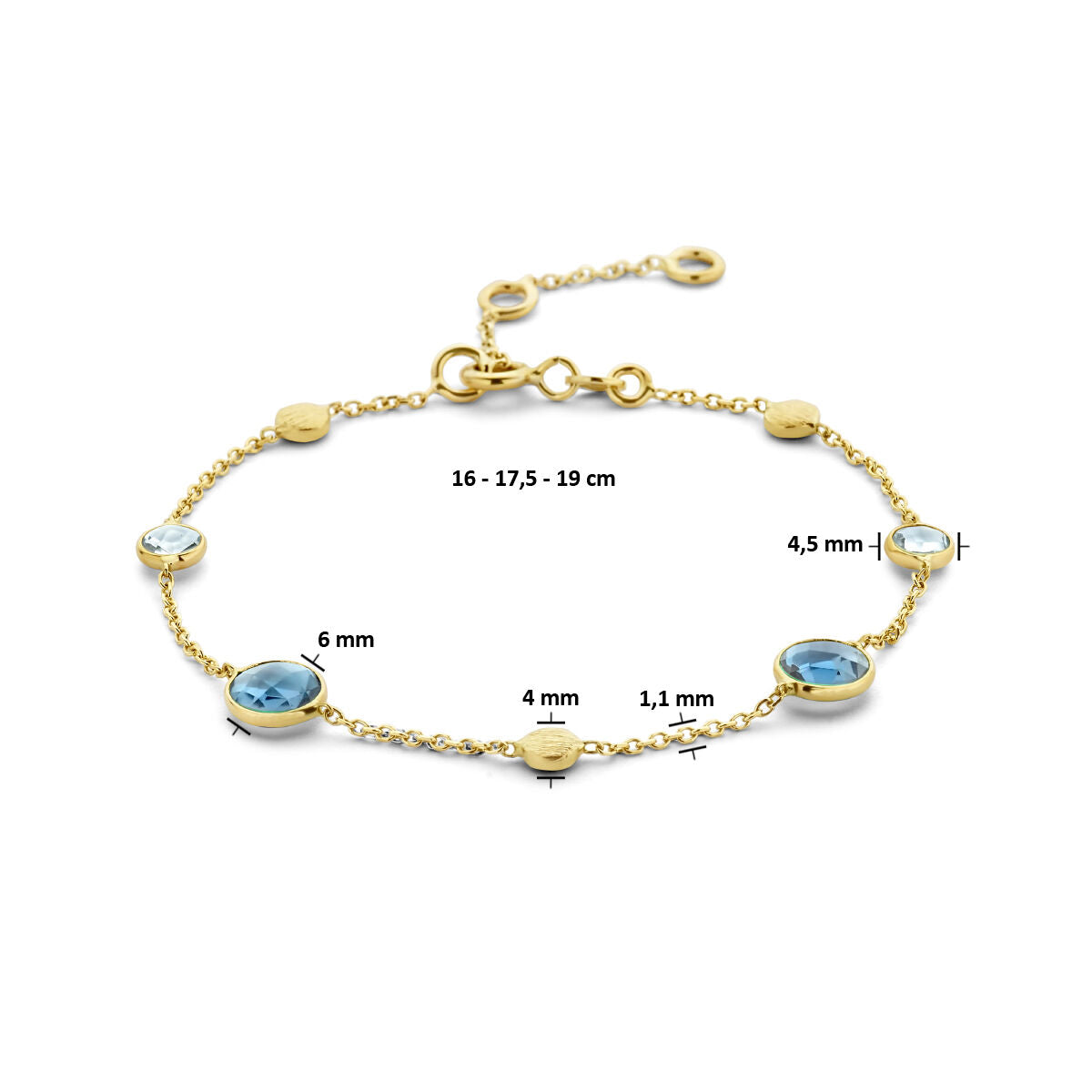 Gold bracelet ladies London blue and blue topaz and circles 14K