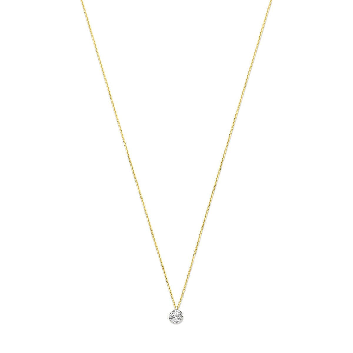 Collier van 14K geelgoud met een lab grown diamant van 0,25 ct en een diameter van 0,7 mm.