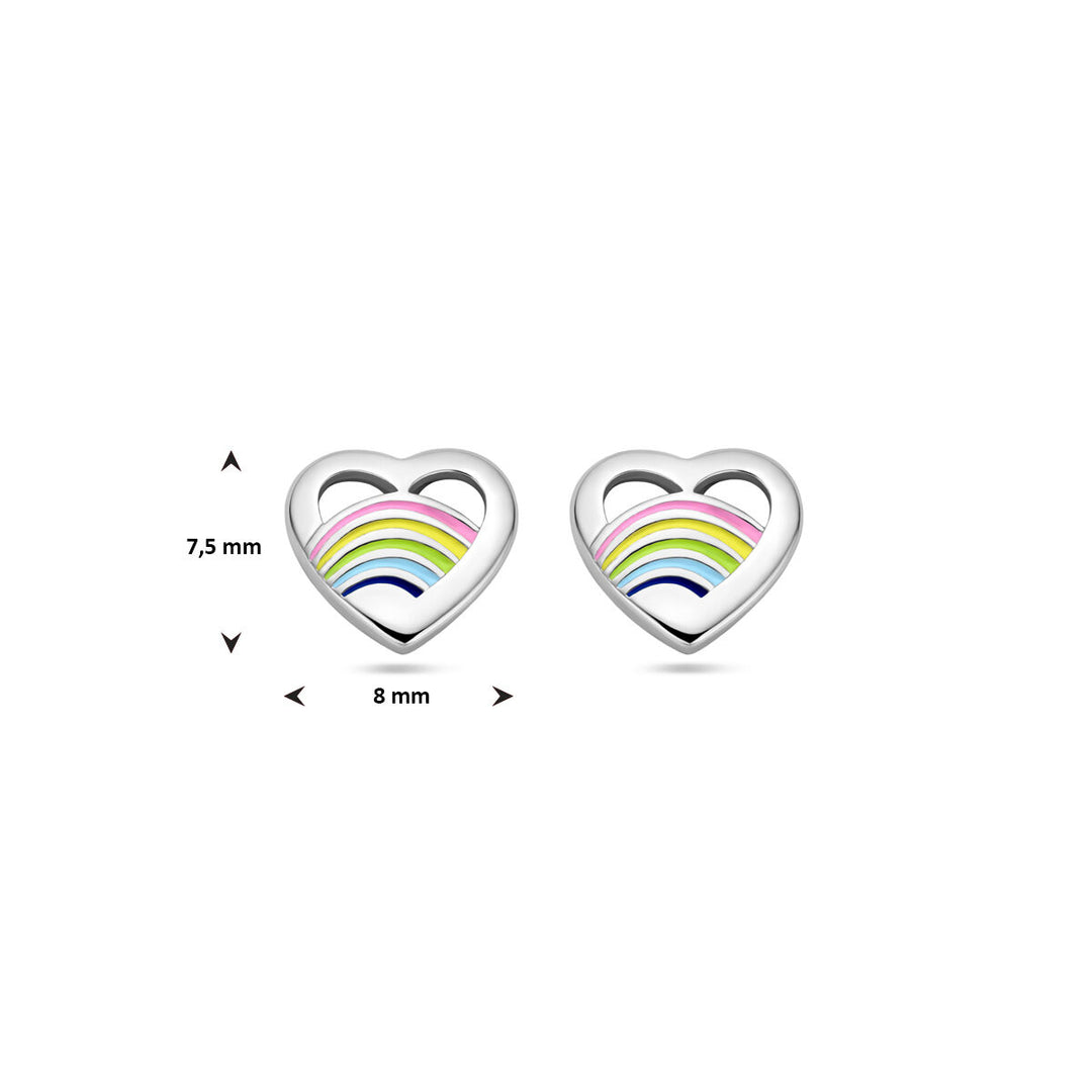 ear studs heart enamel silver rhodium plated