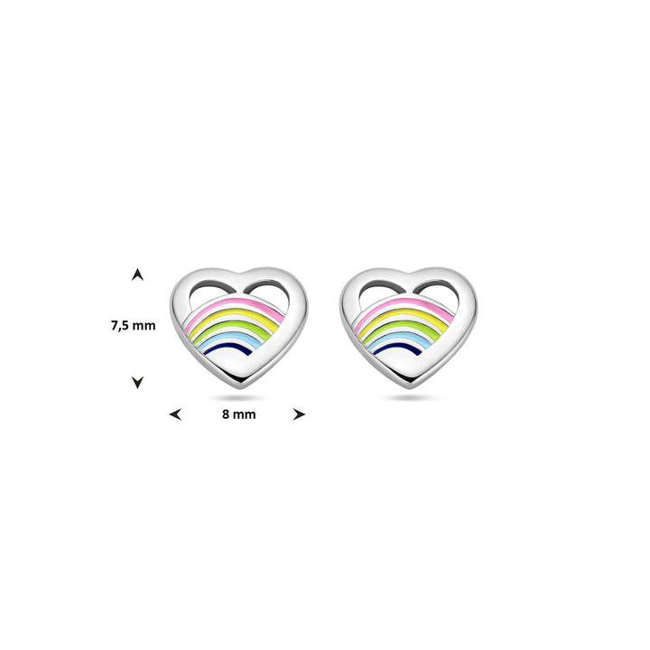 ear studs heart enamel silver rhodium plated