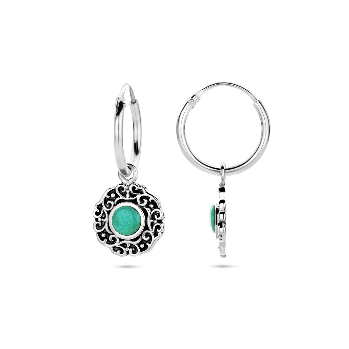 earrings synth. green silver oxidized