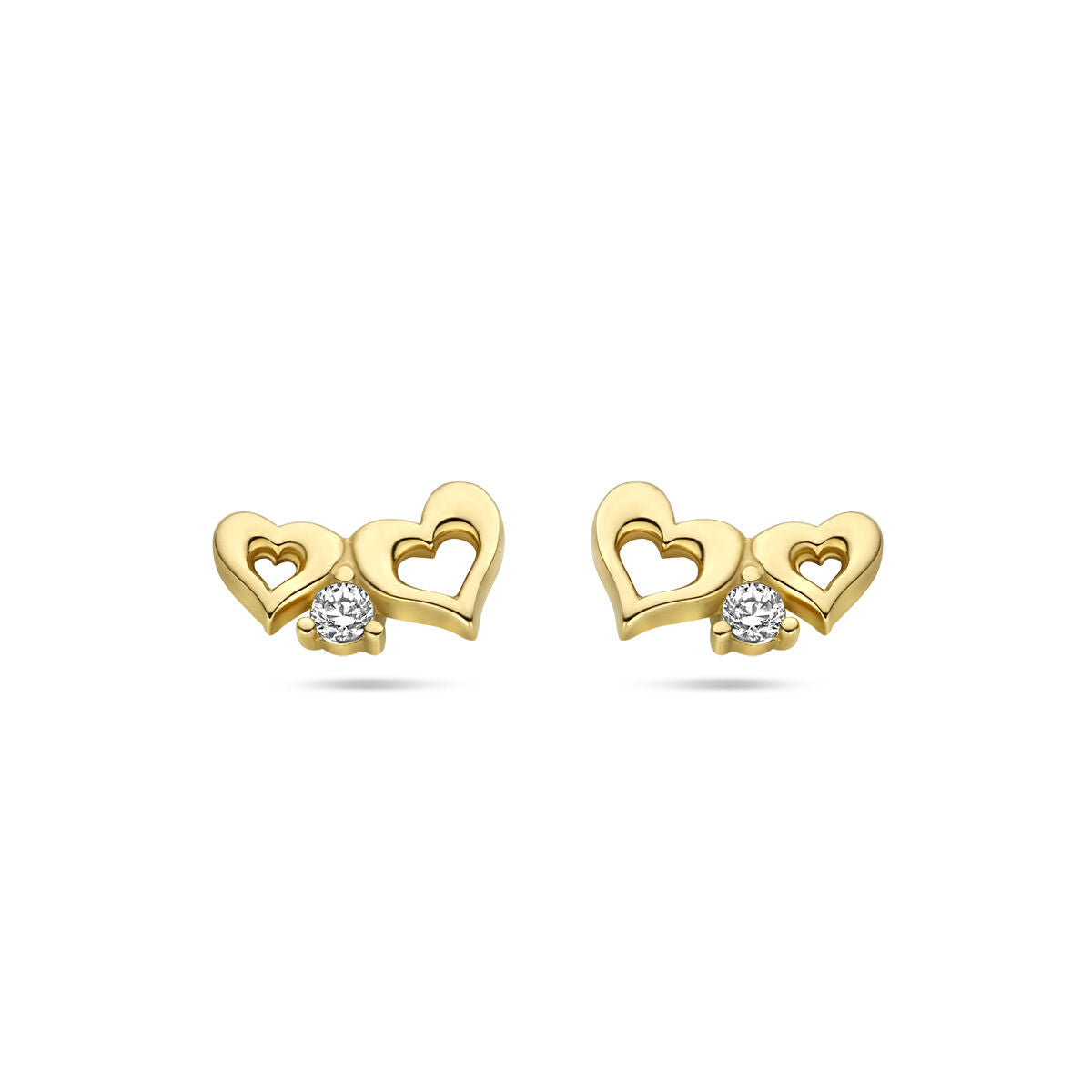 oorknoppen hartjes zirkonia 14K geelgoud