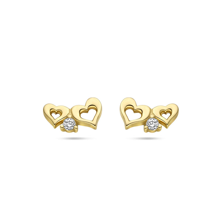 earrings with hearts zirconia 14K yellow gold