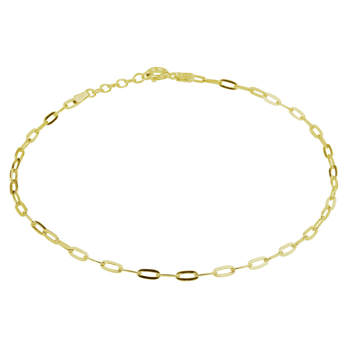 Enkelbandje van 3 micron verguld zilver met een schakelpatter van ovale en rechte schakelvormen, lengte 24 + 2 cm.