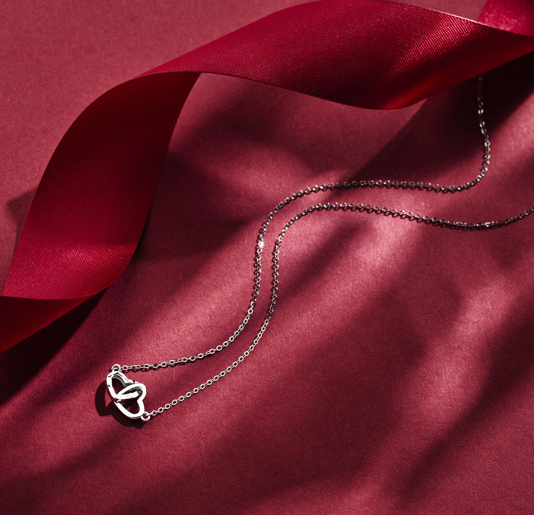 necklace diamond-plated hearts 41 + 4 cm silver rhodium-plated