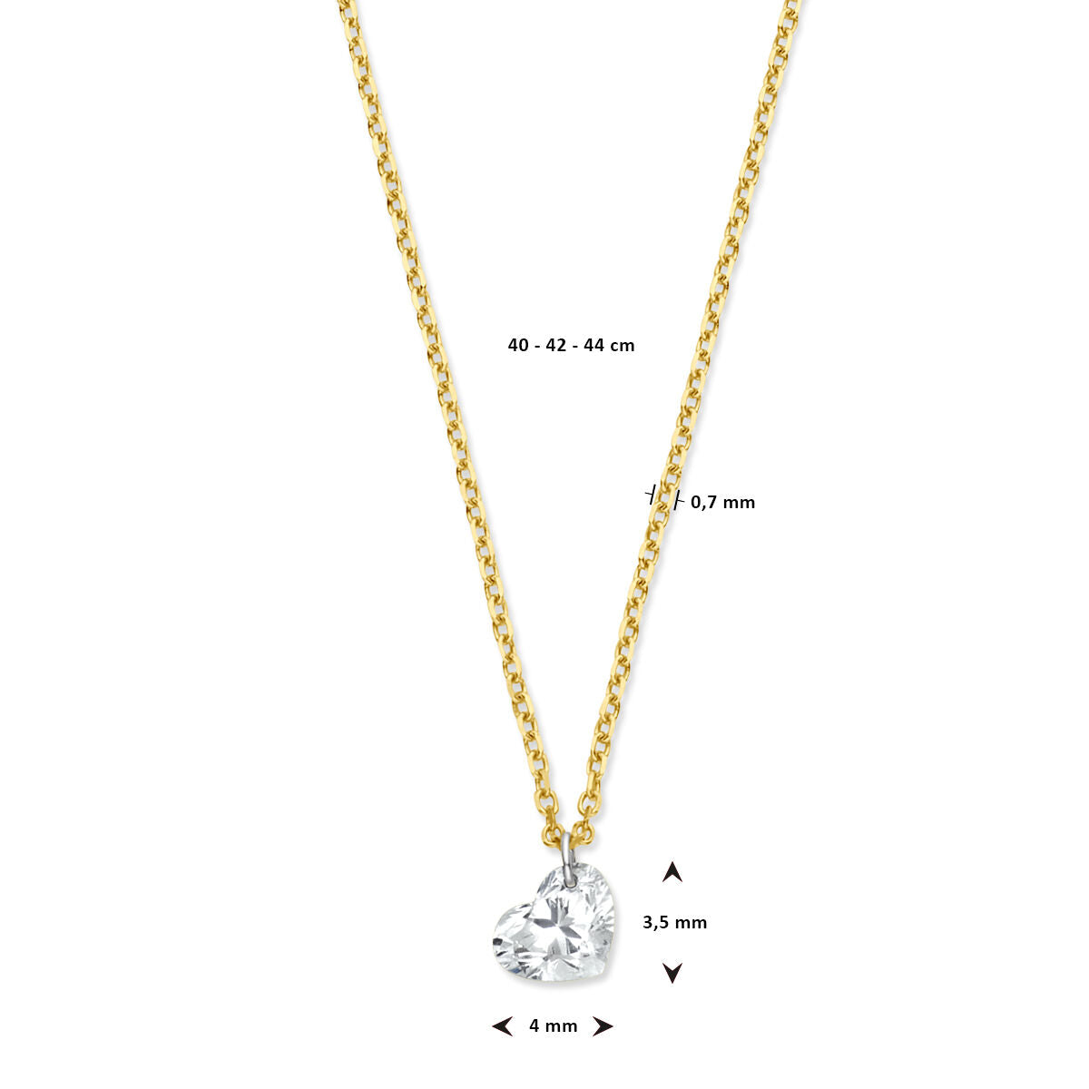 necklace heart diamond 40 – 42 – 44 cm 0.25ct g si 18K yellow gold