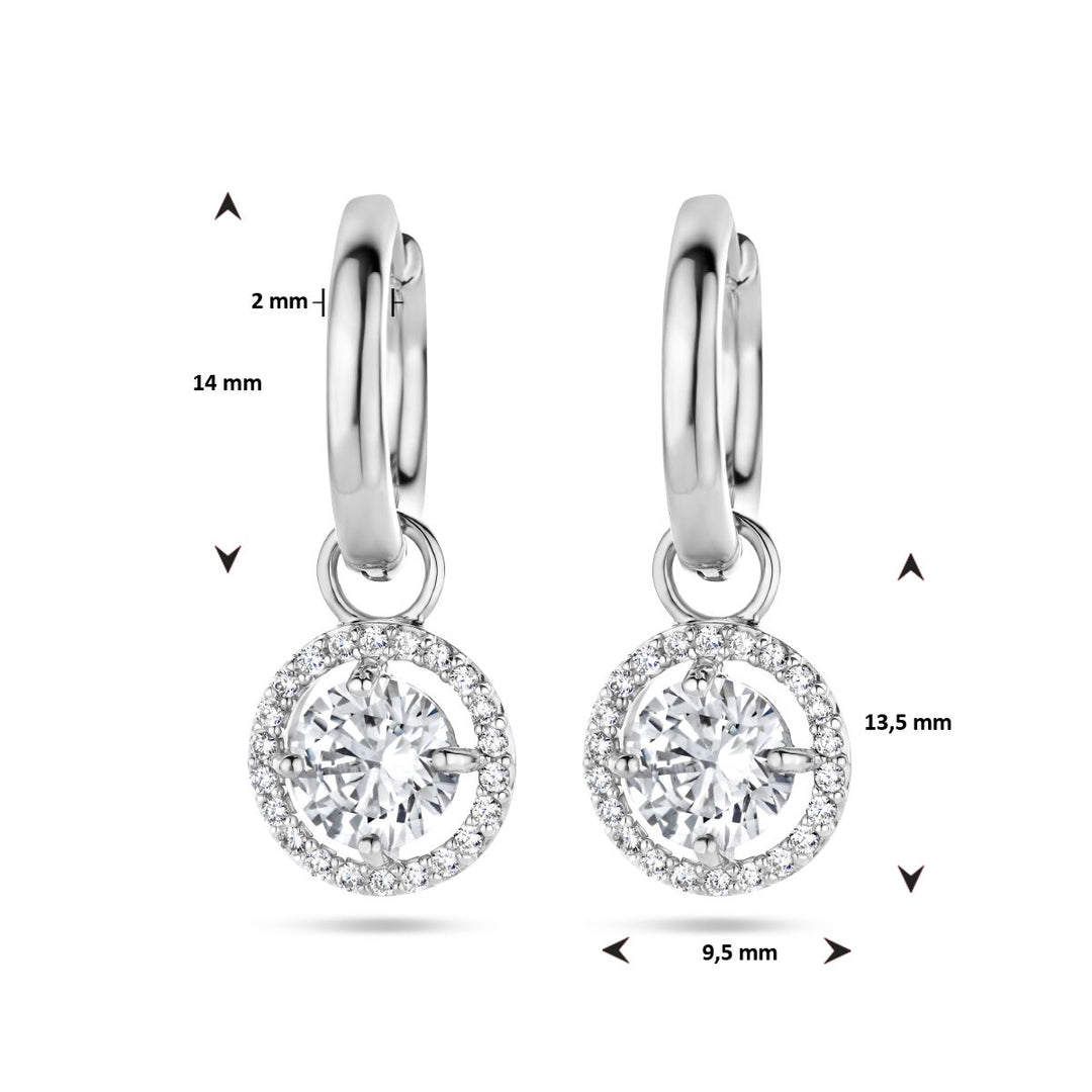 drop earrings zirconia halo silver rhodium plated