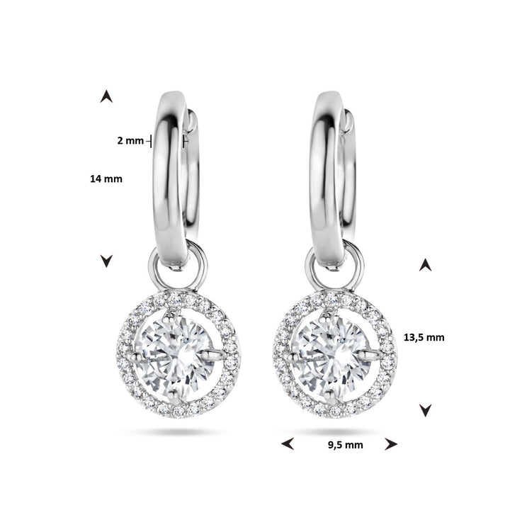 drop earrings zirconia halo silver rhodium plated