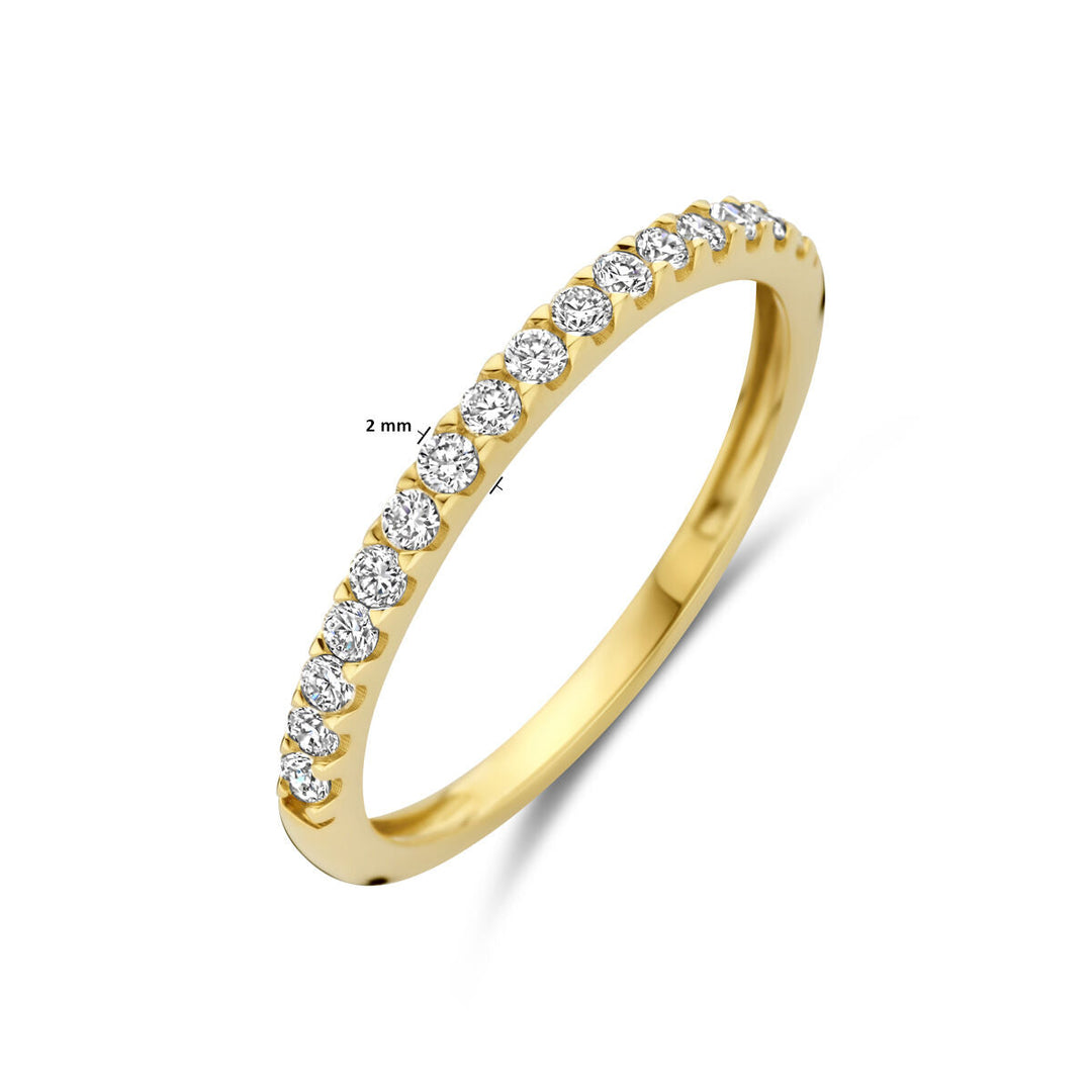 De Van der Kooij Collectie ring lab grown diamant 0.255ct h si 14K geelgoud heeft een slanke, gepolijste 14k geelgouden band (2mm breed) bezet met een rij sprankelende lab-grown diamanten voor een elegante look.