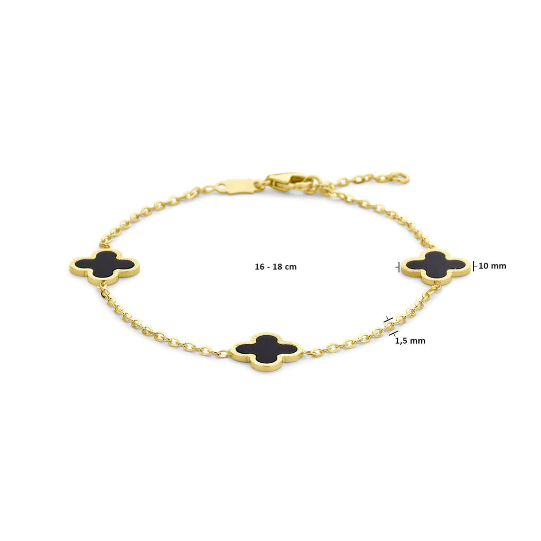Gold bracelet ladies clover onyx 14K