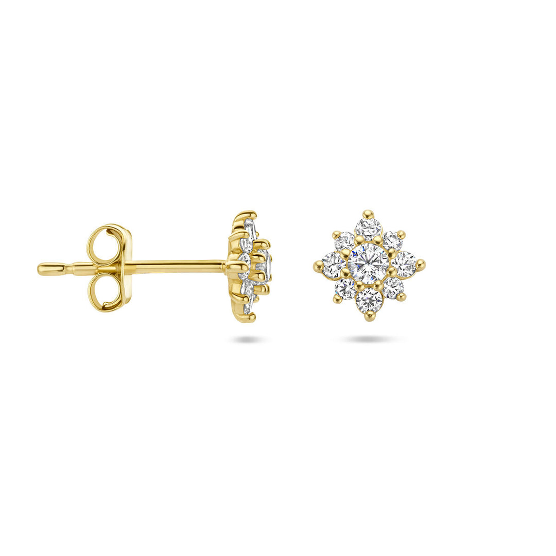 ear studs zirconia rosette 14K yellow gold