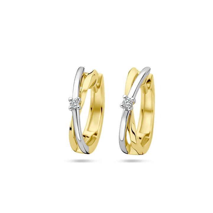 klapoorringen diamant 0.03ct (2x 0.015ct) h si 14K bicolor goud geel/wit