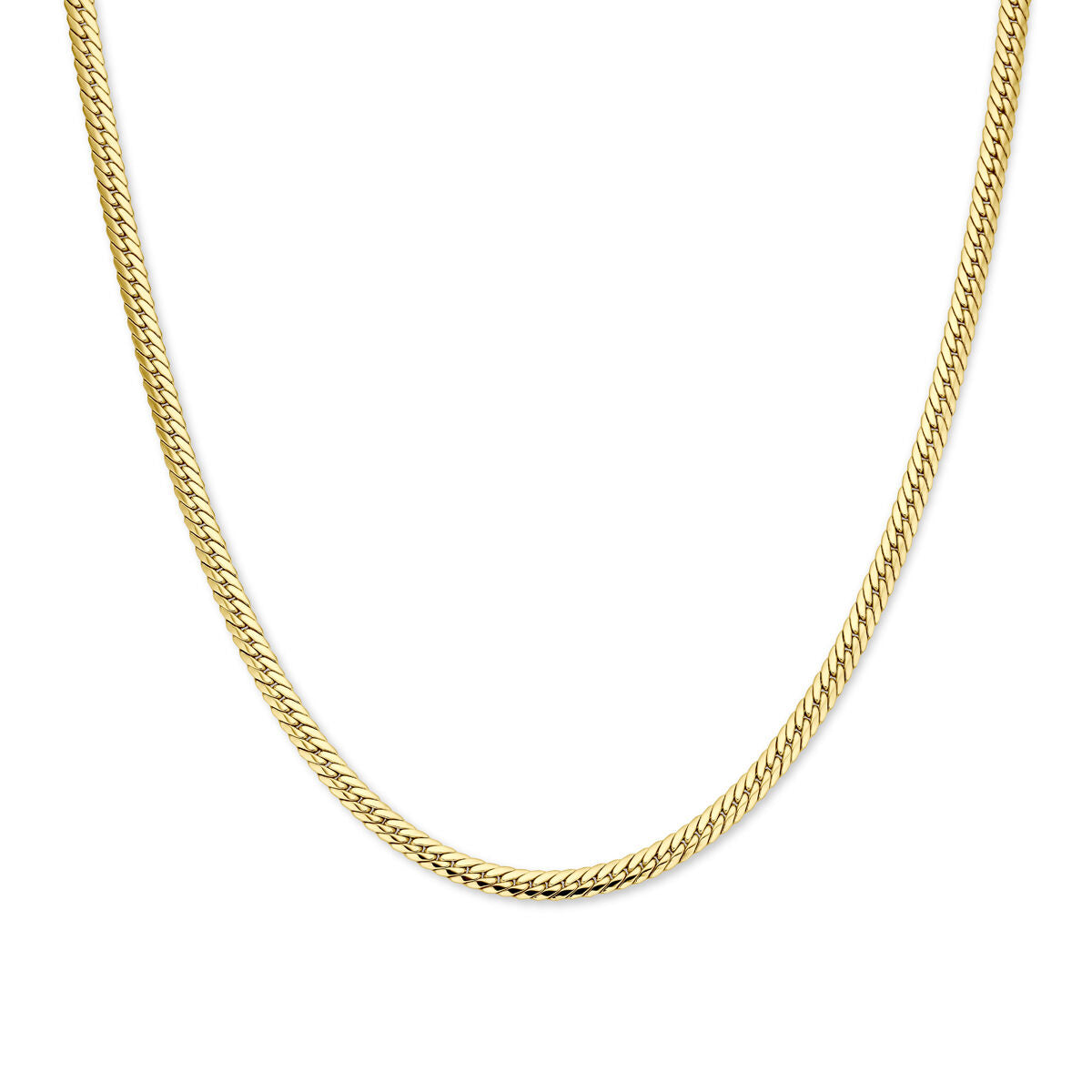 Gouden gourmette collier van 5 mm breed en 43 cm lang in 14K geelgoud.
