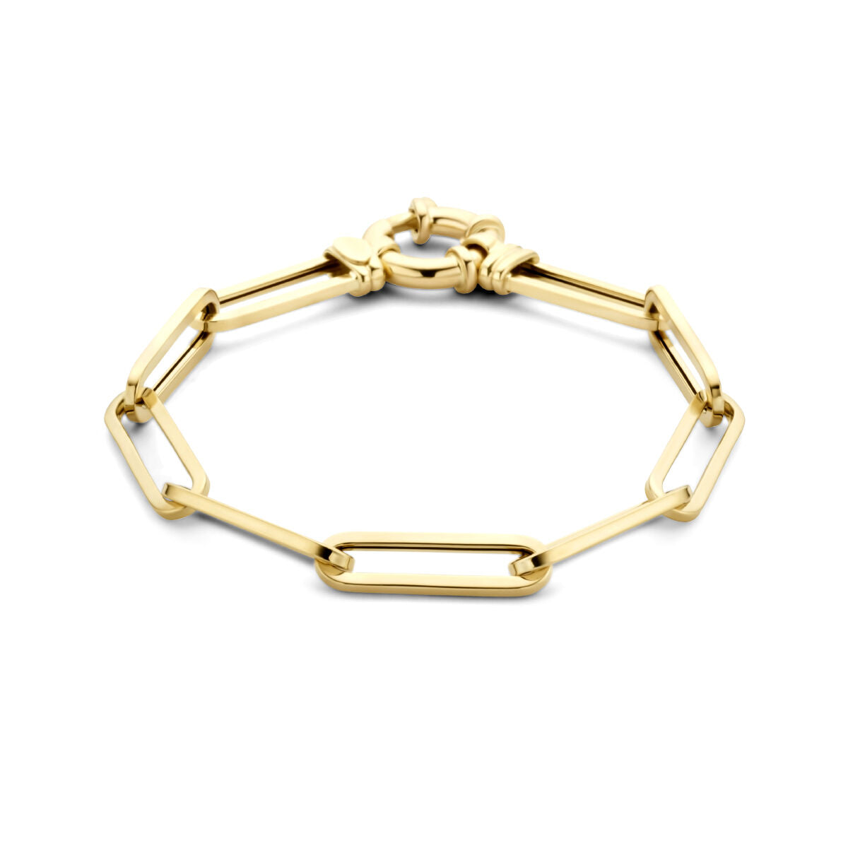 armband paperclip vierkante buis 6,0 mm 19 cm met groot springslot 14K geelgoud