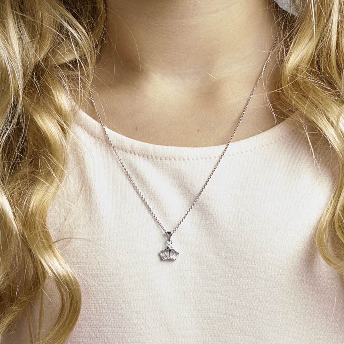 collier kroon zirkonia 36 + 4 cm zilver gerhodineerd