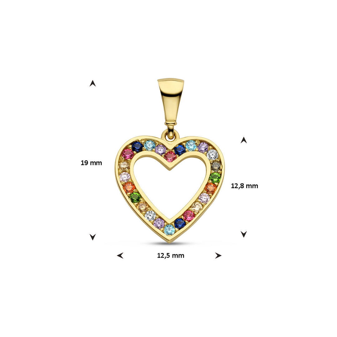 Anhänger Herz Regenbogen Zirkonia 14K Gelbgold