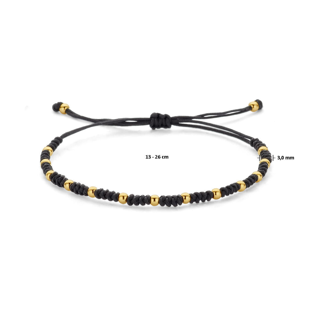 armband bolletjes 13 - 26 cm 14K goud met rubber/nylon/leer