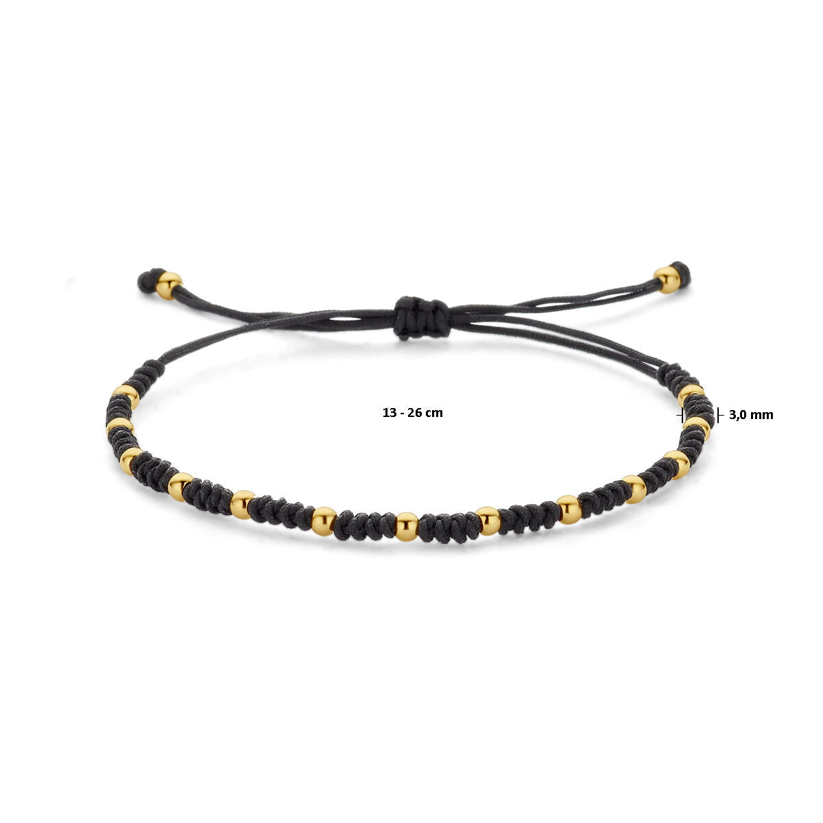 armband bolletjes 13 - 26 cm 14K goud met rubber/nylon/leer