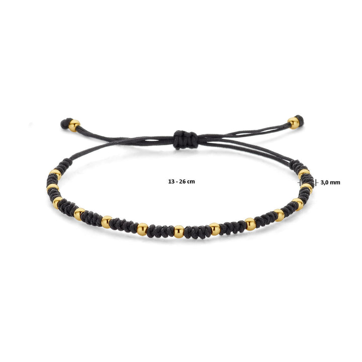 armband bolletjes 13 - 26 cm 14K goud met rubber/nylon/leer