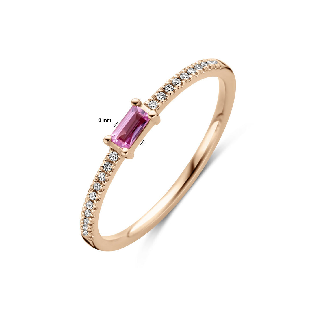 ring roze saffier en diamant 0.06ct h si 14K roségoud