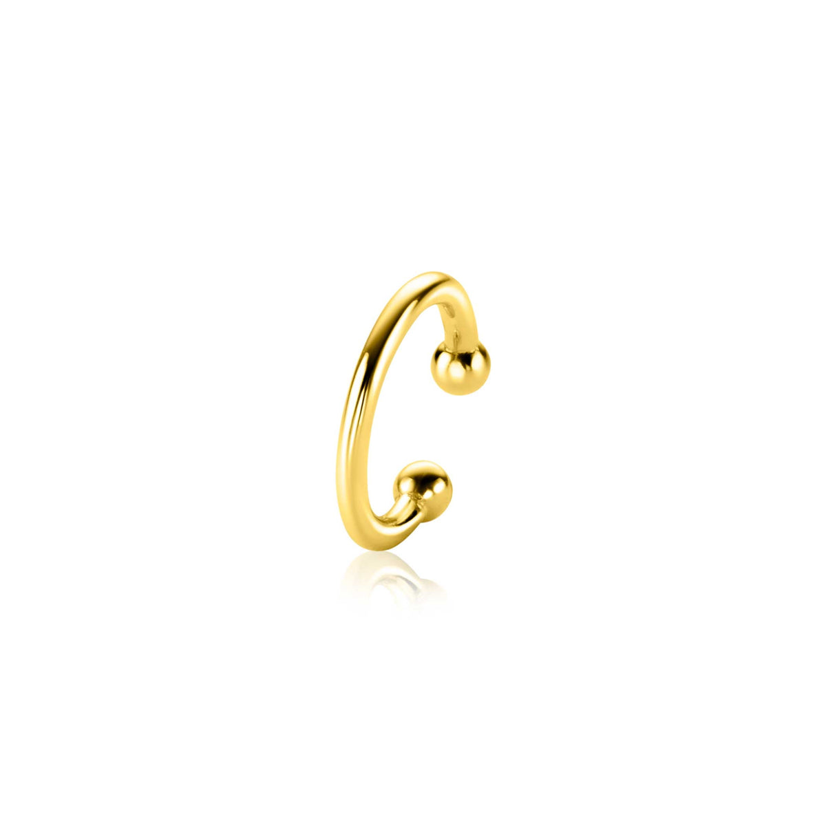 Gouden, vergulde oorbel in cuff-stijl met twee bolvormige uiteinden.