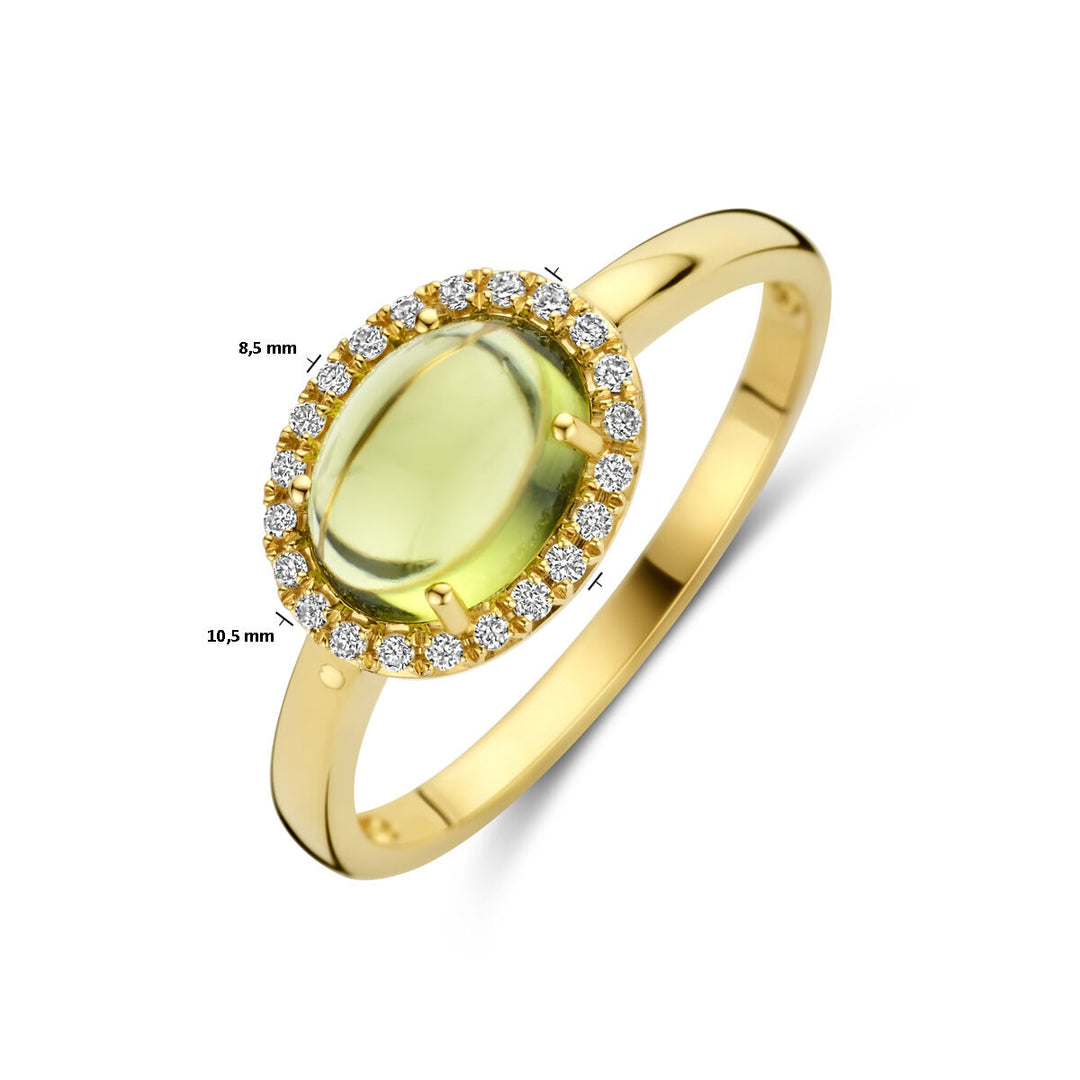 ring peridot en diamant 0.09ct h si 14K geelgoud