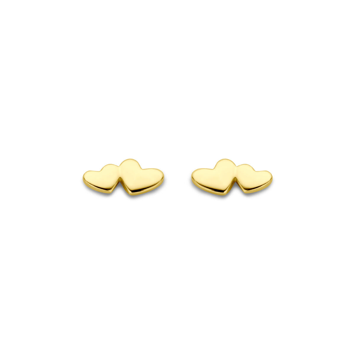 Oorknoppen in de vorm van hartjes van 14K geelgoud, 3 mm groot.
