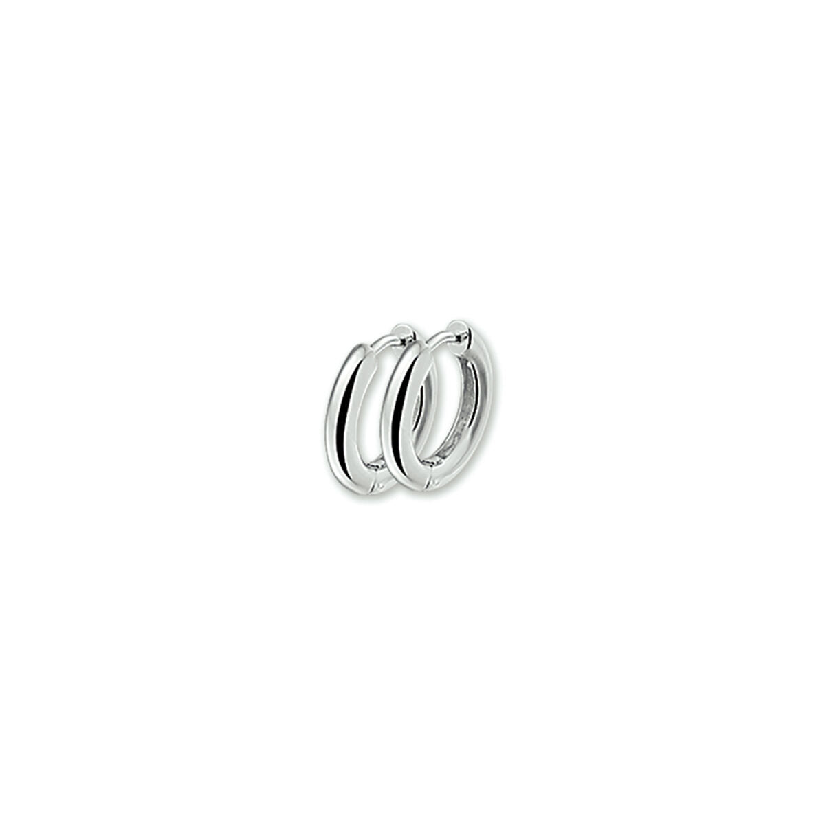 Een paar kleine, eenvoudige klapoorringen bol van Van der Kooij Collectie, vervaardigd uit gerhodineerd zilver met een scharniersluiting, weergegeven tegen een effen witte achtergrond.