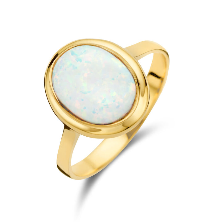 ring white opalite 14K yellow gold