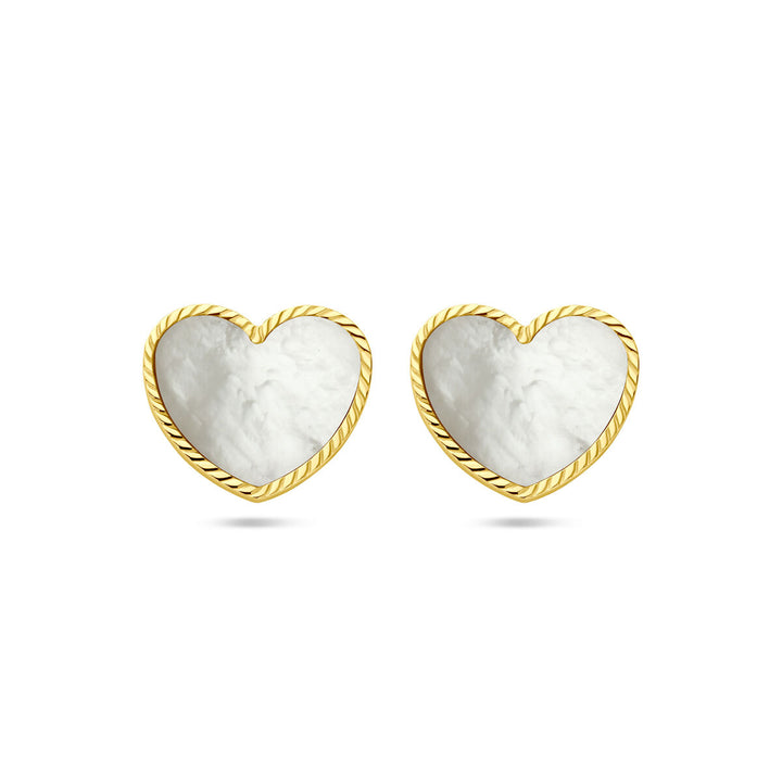 ear studs heart mother of pearl 14K yellow gold