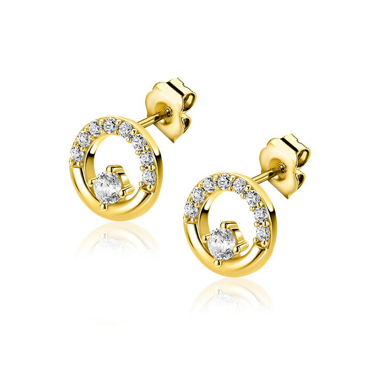ZINZI gold plated zilveren oorstekers open rondje met zirkonia ZIO2725Y