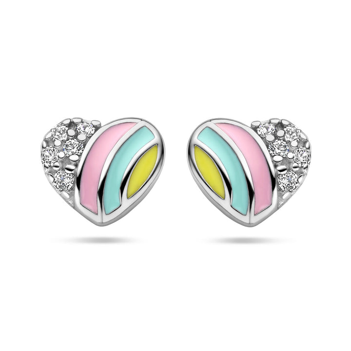 ear studs heart and zirconia silver rhodium plated