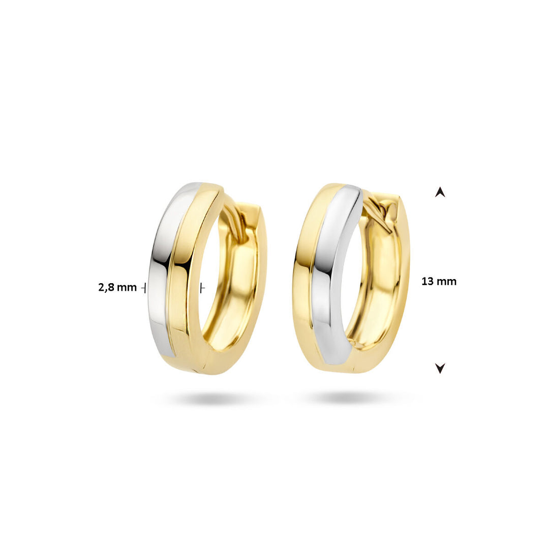 klapoorringen 3,0 mm vlak 14K bicolor goud geel/wit