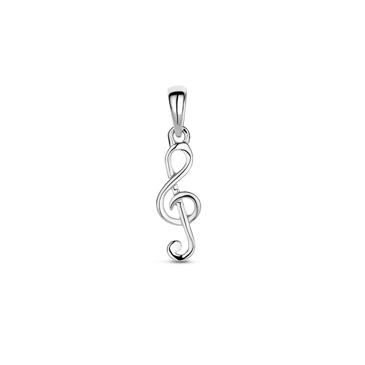 Zilveren gerhodineerde hanger in de vorm van een muzieknoot van 22 mm.