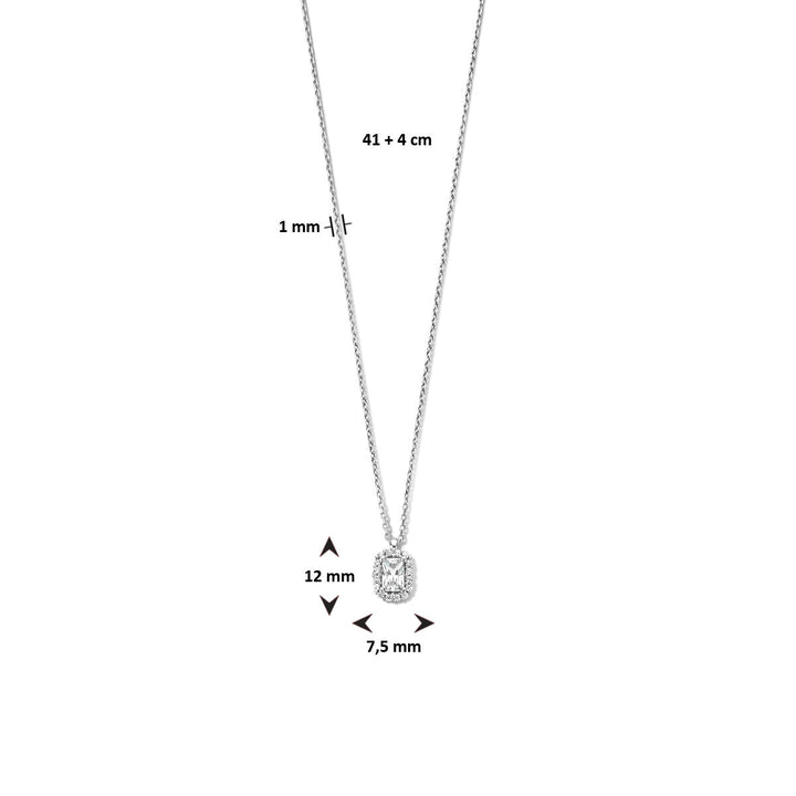 zirconia necklace 41 + 4 cm halo silver rhodium plated
