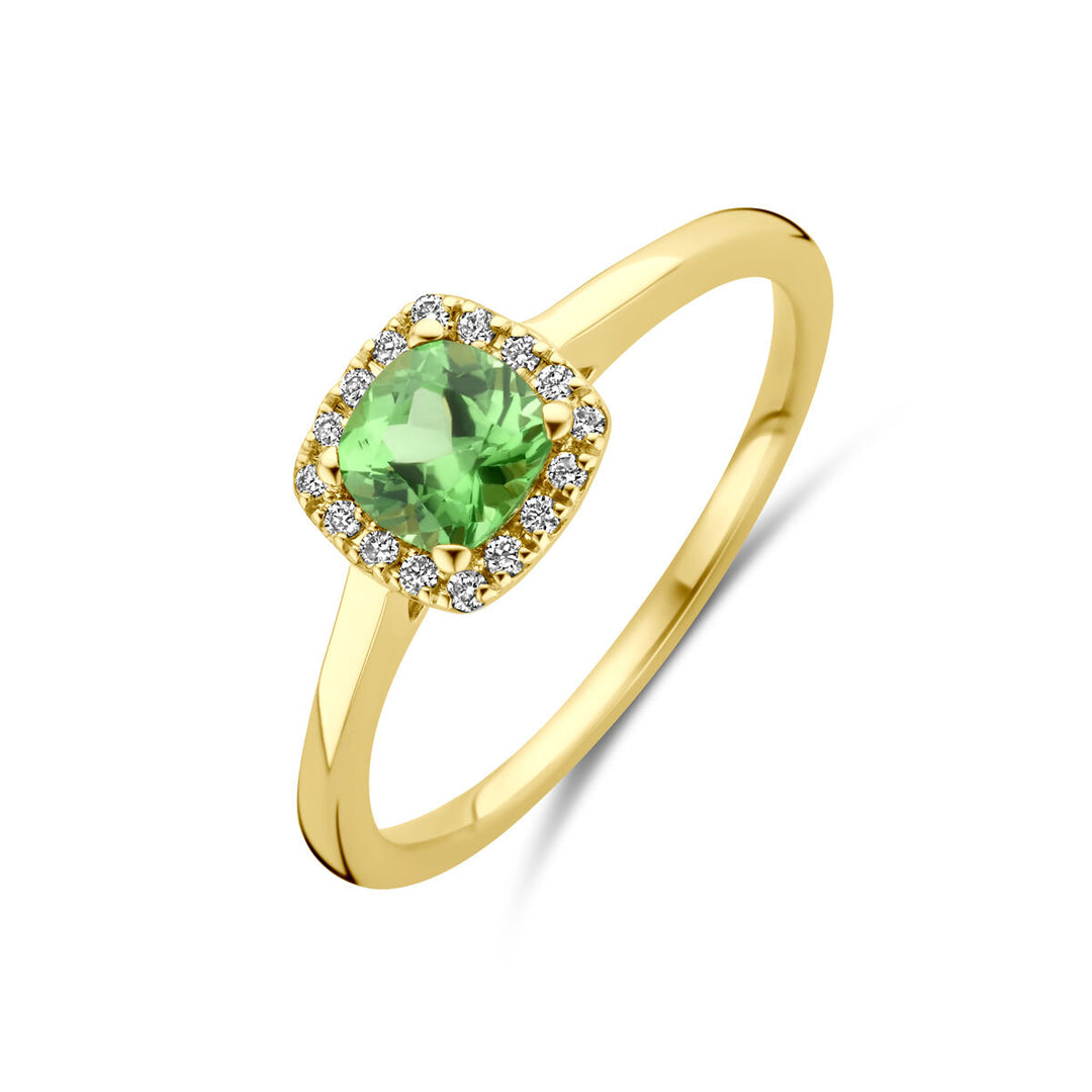 ring tsavoriet en diamant 0.07ct h si halo 14K geelgoud