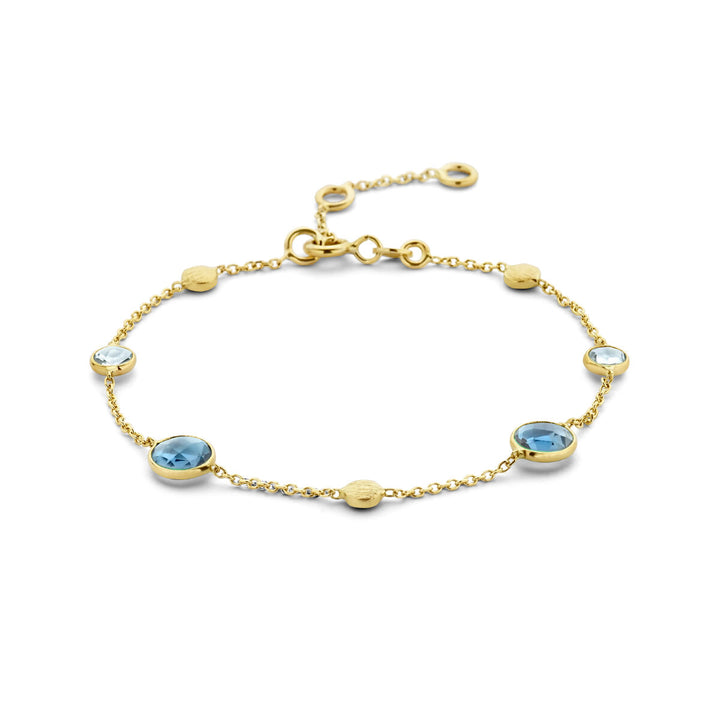Gold bracelet ladies London blue and blue topaz and circles 14K
